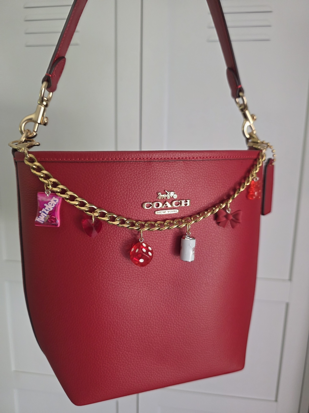 Handmade Red Purse Charm Chain – Gold Tone Cute Snack Charms